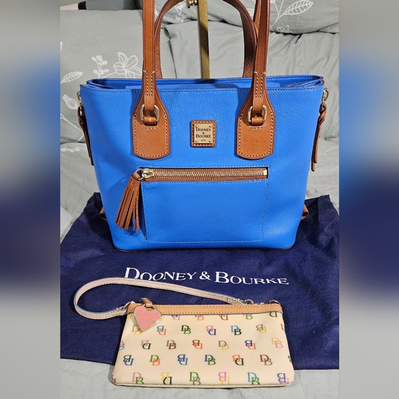 Dooney & Bourke Cobalt Blue NWOTS and Tan Shoulder Bag w/Wallet & Dusty - Picture 15 of 16